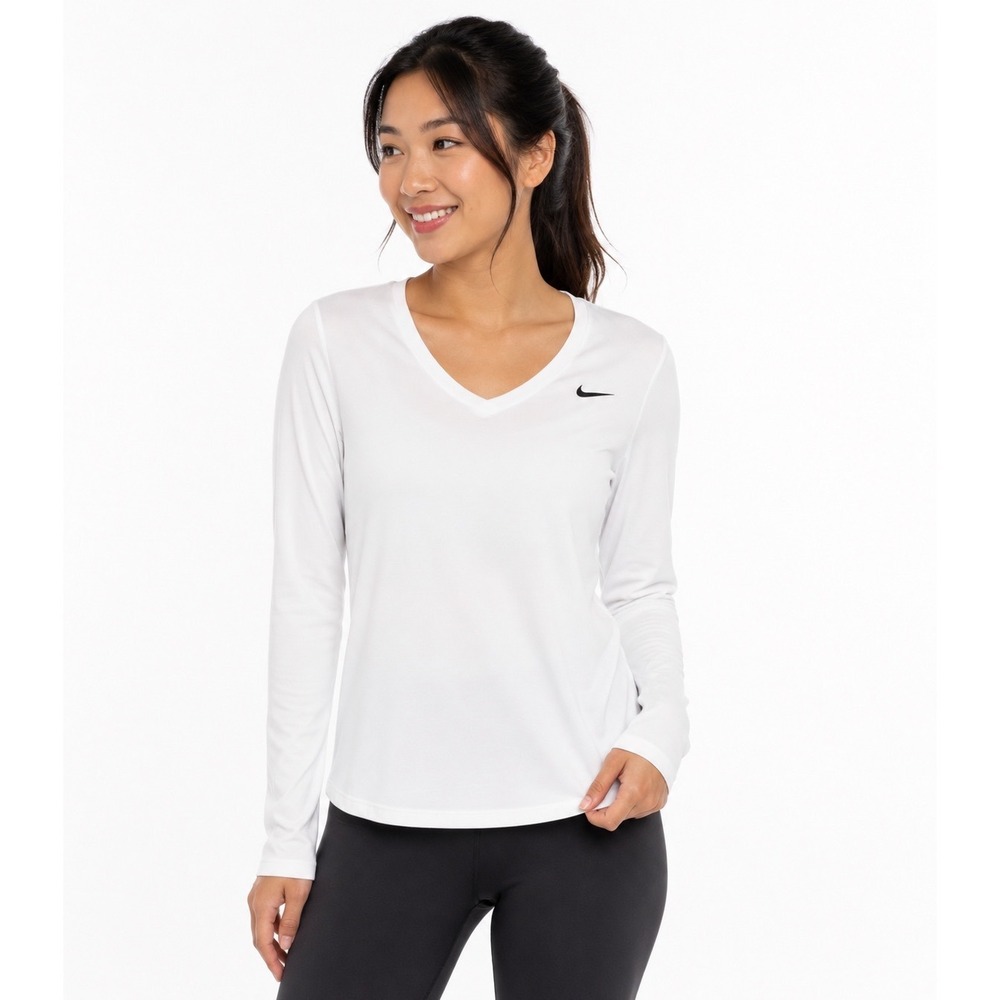 Nike Dri-FIT Long Sleeve V-Neck Training Shirt White L‎ Athleisure Gym 104-19